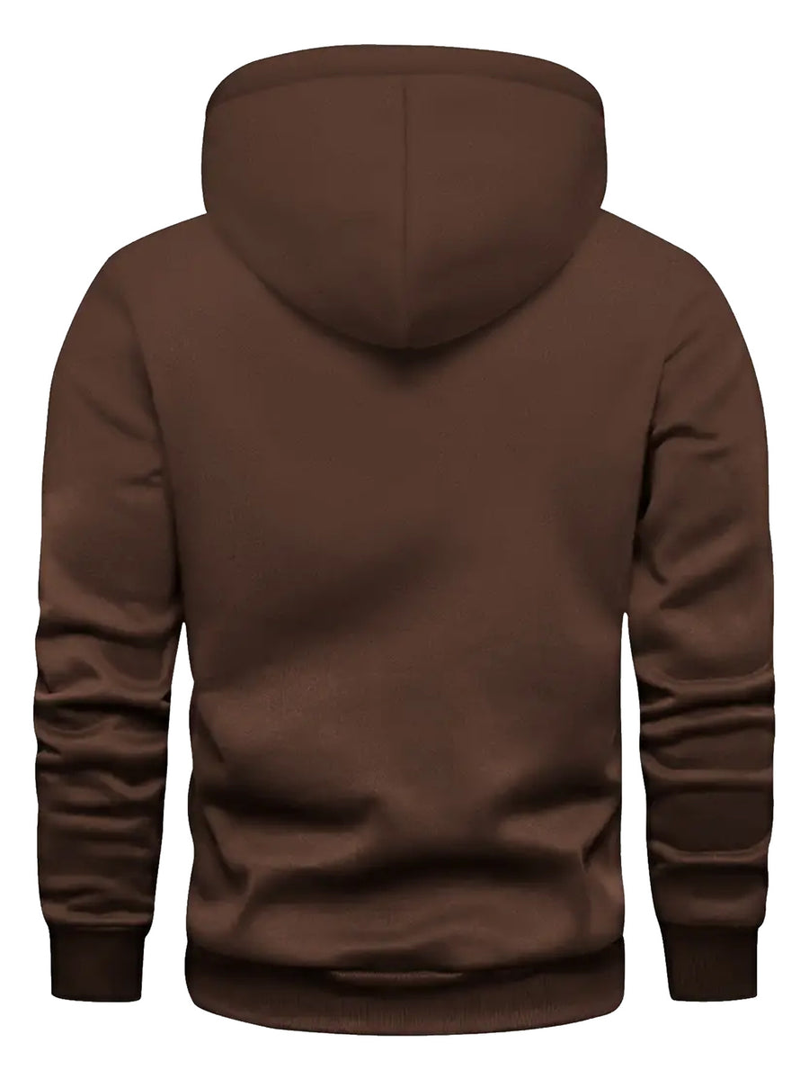 New Arrival: Men'S Hooded Sweatshirt with Geometric Print And Wrinkle-Resistant Fabric - Perfect for Casual Outings And Active Days! - Coffee Color
