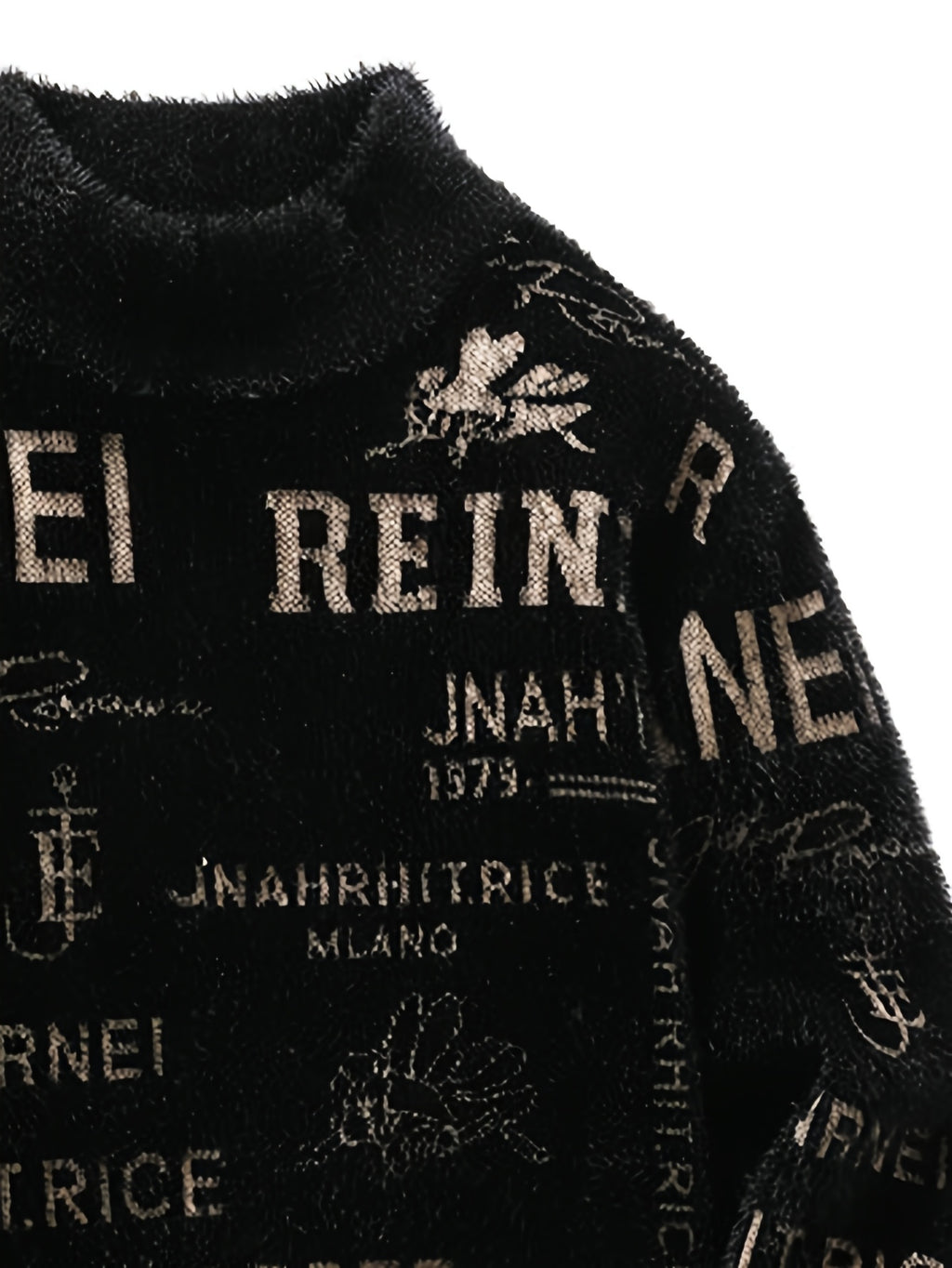 Young Men's Fashionable Letter Jacquard Autumn and Winter New Round Neck Knitted Sweater Pullover Sweater Casual Base Top - Black