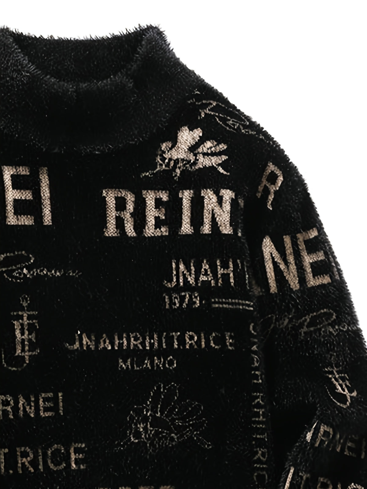 Young Men's Fashionable Letter Jacquard Autumn and Winter New Round Neck Knitted Sweater Pullover Sweater Casual Base Top - Black