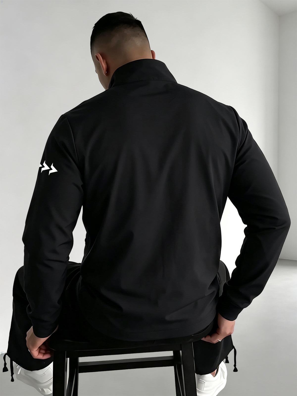 Men'S Spring Autumn Stand-Collar Casual Jacket, Zipper-Style Lightweight Coat, Side Contrast Stand-Collar Sporty Commuter Top - Black