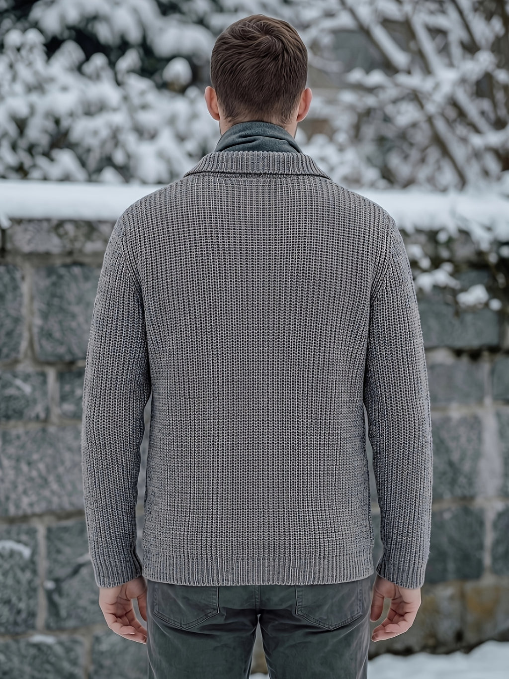 Men'S Casual Athletic Sweater, Knit Top, Men'S Chunky Gauge Suit Lapel Cardigan, Comfortable Fit, Lightly Mature Business Casual Style, Relaxed And Casual, with Button-Up Opening And Multi-Pocket Design - Grey