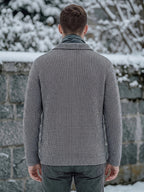 Men'S Casual Athletic Sweater, Knit Top, Men'S Chunky Gauge Suit Lapel Cardigan, Comfortable Fit, Lightly Mature Business Casual Style, Relaxed And Casual, with Button-Up Opening And Multi-Pocket Design - Grey