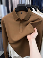 Autumn New Men'S Long Sleeve Henley Polo Shirt, Easy Lapel 3-Button Top, Casual Commute Wear, Comfortable And Skin-Friendly, Versatile Basic Men'S Clothing, Spring/Autumn Inner And Outer Wear, Can Be Worn Alone Or Layered with Jacket, Men'S Gift - Coffee Brown