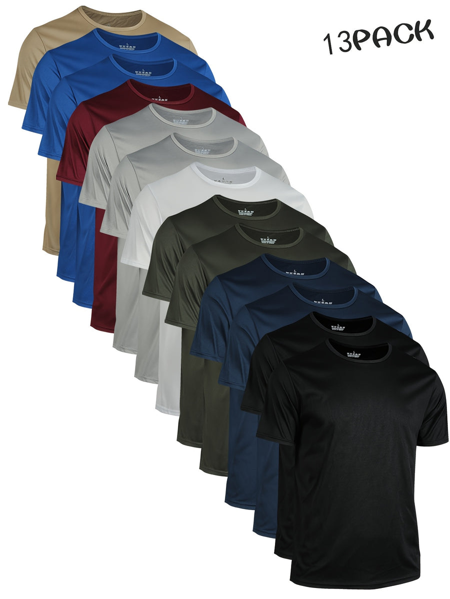 13pcs Men'S Premium Solid Color Crew Neck T-Shirts - Ultra Breathable, Quick-Dry, Moisture-Wicking, Slightly Stretchy Comfort - Ideal for Summer Workouts, Running, Gym & Casual Wear, Workout Shirts - Mixed-color