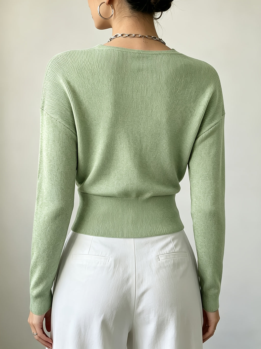 Women'S New Arrivals INS Autumn/Winter Cross-Collar Pullover, Elegant Versatile Loose Fit Machine Washable Long-Sleeve Knitwear - Medium Green