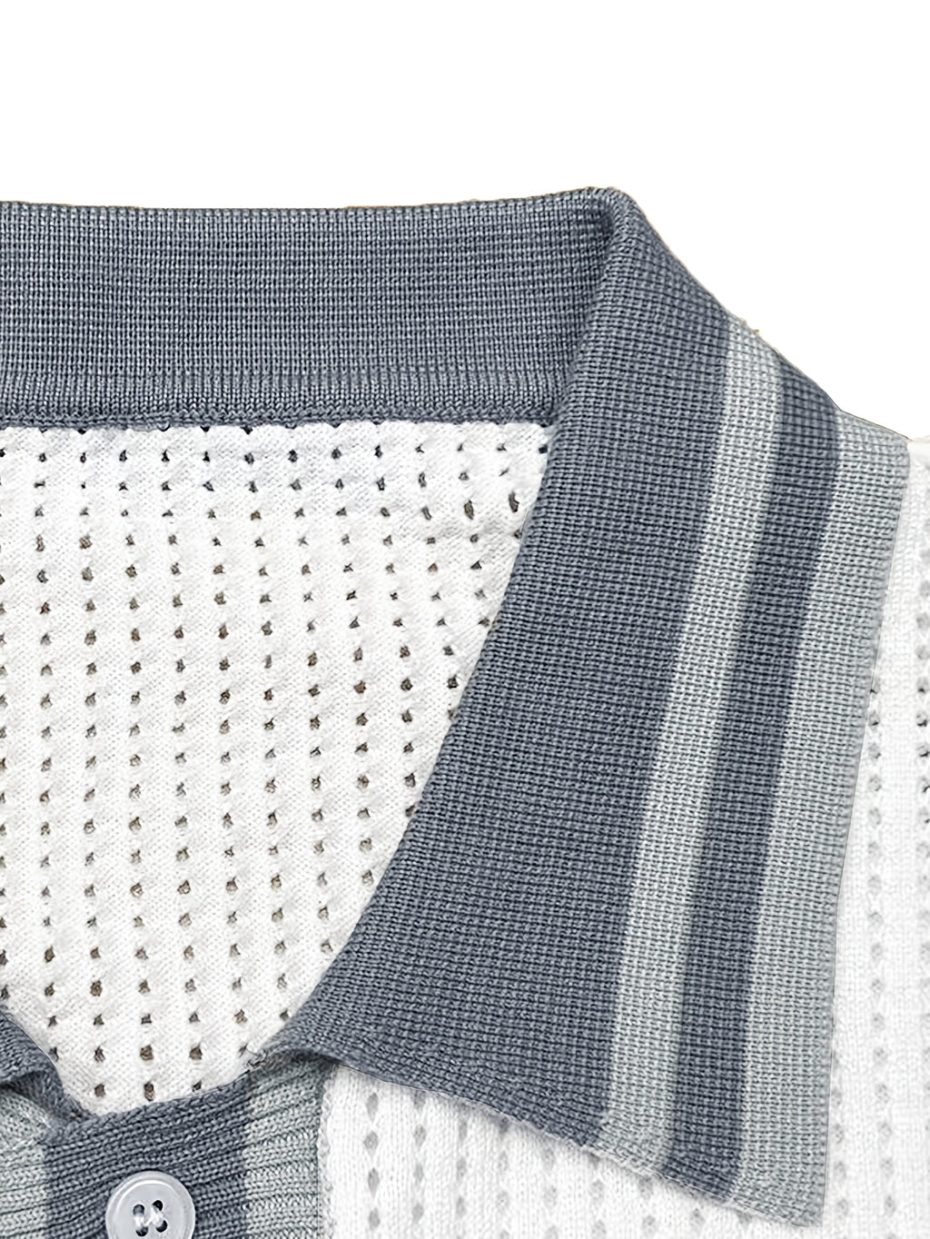 Men's Polo Shirt, Knitted Short Sleeve, Summer, Hollow-Out Breathable Color-Block Top, Suitable for All Occasions - Grey