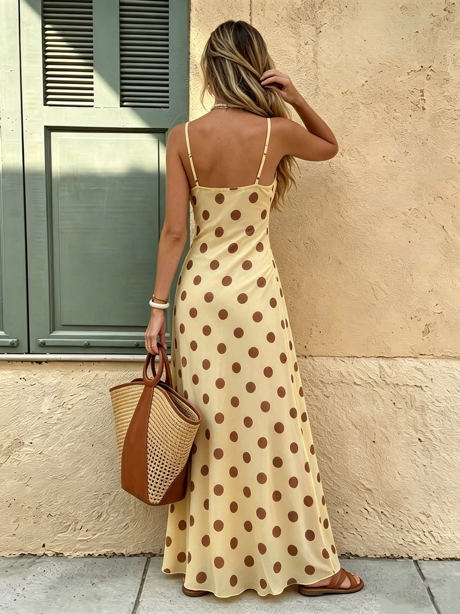 Women's New Spring/Summer Casual Date & Vacation Style Floral Print Spaghetti Strap V-Neck Waist-Cinching Elegant Dress - Mixed Color 1