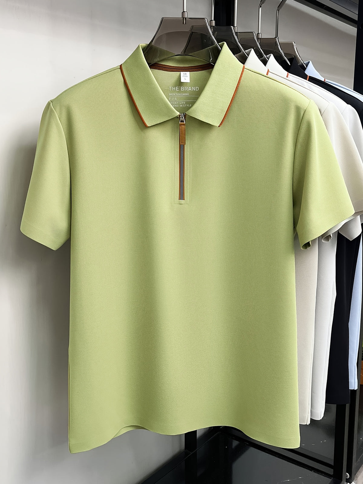 Men'S Zip-Up Polo Shirt, Summer Business Casual Contrast Collar Short Sleeve T-Shirt, Breathable Quick-Dry Commute Top, Men'S Athletic Polo Shirt, Summer Commute Men'S Clothing - Green