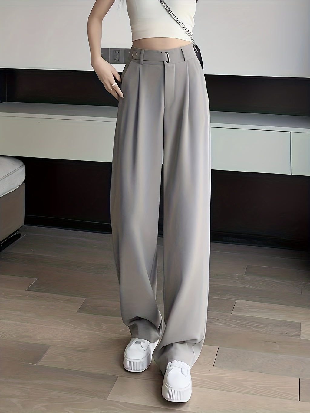 2026 New Summer High-End Women's Suit Pants, High-Waist, Draped Straight-Leg, Slim Fit, Wide-Leg Trousers, Belt-Free, Essential Versatile Workwear for Spring, Summer, and Autumn - Apricot