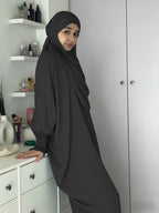 Khimar and Abaya Jilbab Dress, Loose Robe with Elastic Sleeves, High Privacy, Premium Jilbab for Muslim Women, Prayer Headscarf, Islamic Clothing, Khimar - Black