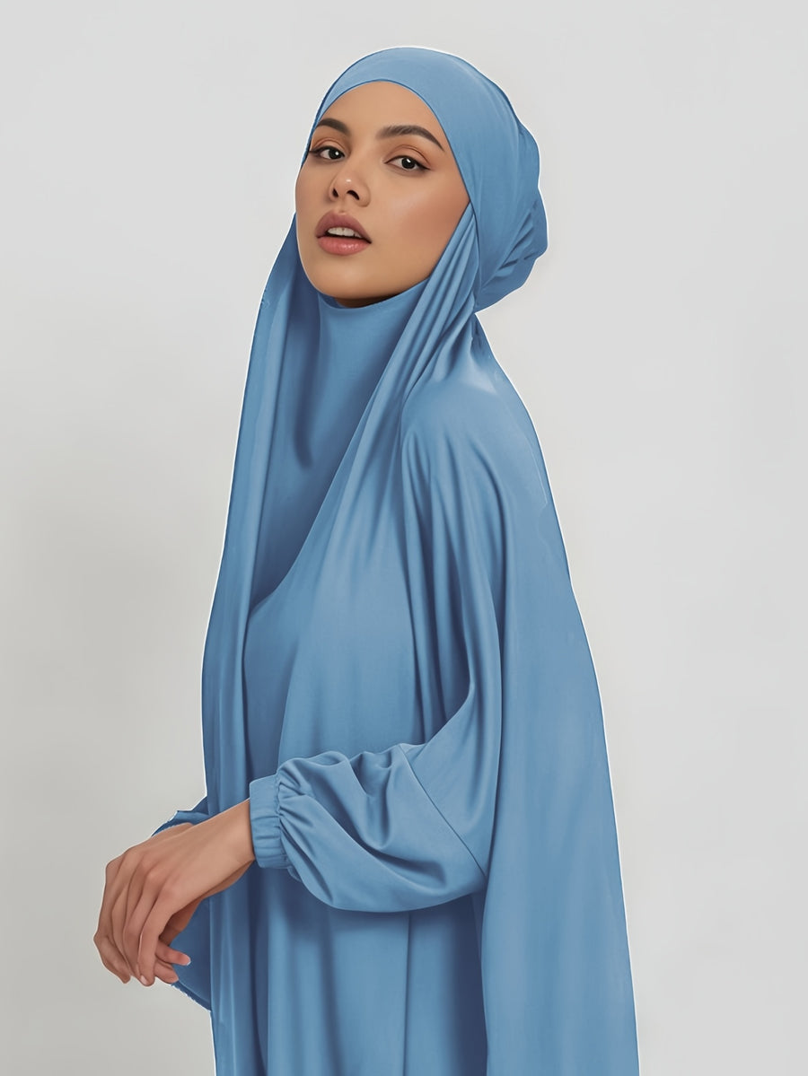 1pc Jilbab, 1pc Khimar with a Rich Drape, Cuffed Sleeves, and a Loose Fit, Suitable for Busy Daily Wear or Worship - Sky Blue