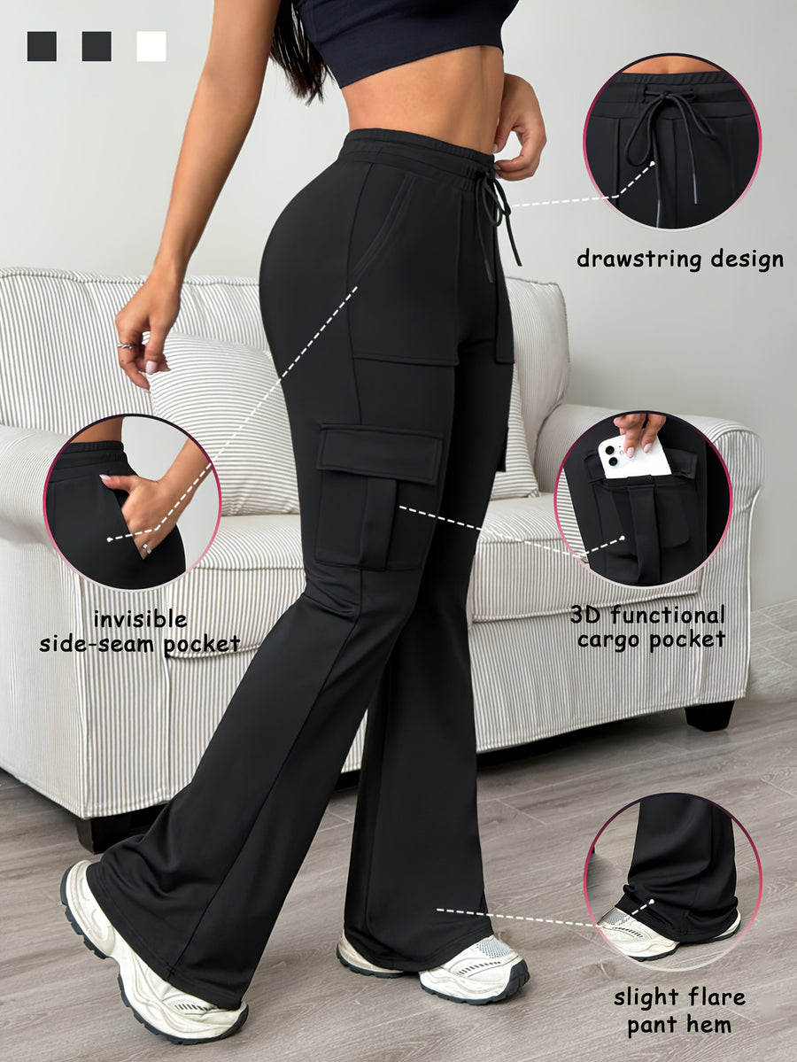 Women's Athletic Cargo Jogger Pants with Multi-Functional Cargo Pocket & Slim-Fit Ankle Design - All-Season Workout Running Gym Pants with Drawstring Waist & Lightweight Stretch Fabric (Machine Washable) for Casual Outdoor Wear - Women's Sportswear - Black