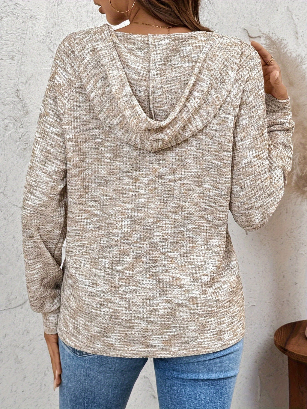 Women'S Button-Up Hooded Waffle Sweatshirt, Suitable for All Seasons - Mixed colors