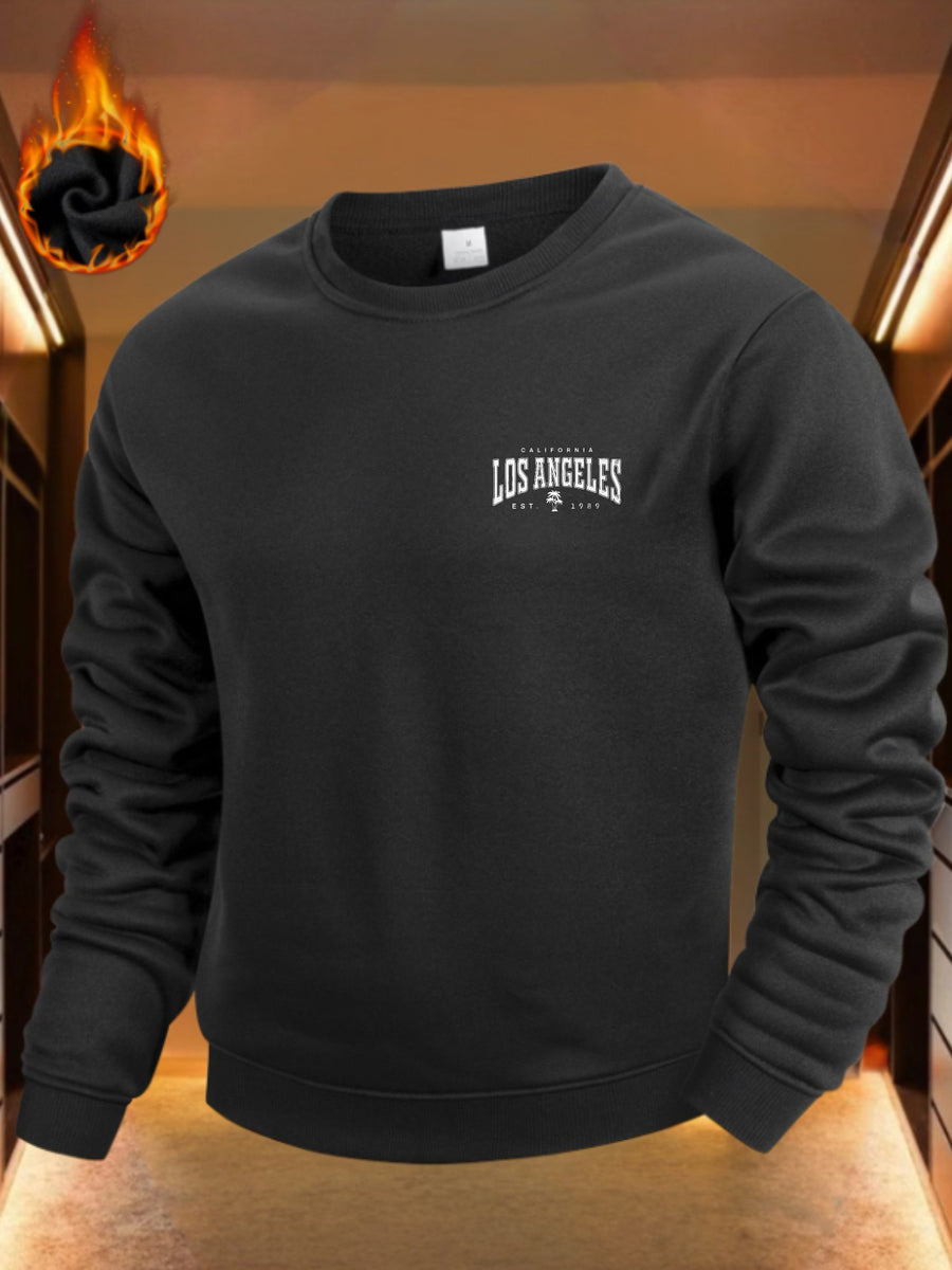 Vintage Style, Men'S Round Neck Sweatshirt, Los Angeles Text Print Design, Soft Fleece Lined Fabric, Casual Daily Wear Or Travel Outfit, Birthday Gift for Him Or Boyfriend - Black