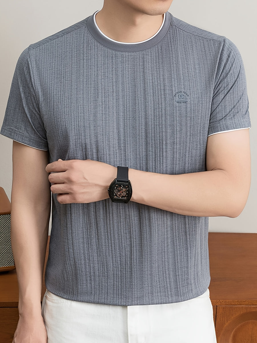 Summer New Men'S T-Shirt, Fashionable Trendy Faux Two-Piece Round Neck Short Sleeve T-Shirt for Men, Business Casual Mid-Age Men'S Solid Color Top, Suitable for Daily Work Scenarios, Men'S Gift - Dark Gray