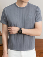 Summer New Men'S T-Shirt, Fashionable Trendy Faux Two-Piece Round Neck Short Sleeve T-Shirt for Men, Business Casual Mid-Age Men'S Solid Color Top, Suitable for Daily Work Scenarios, Men'S Gift - Dark Gray
