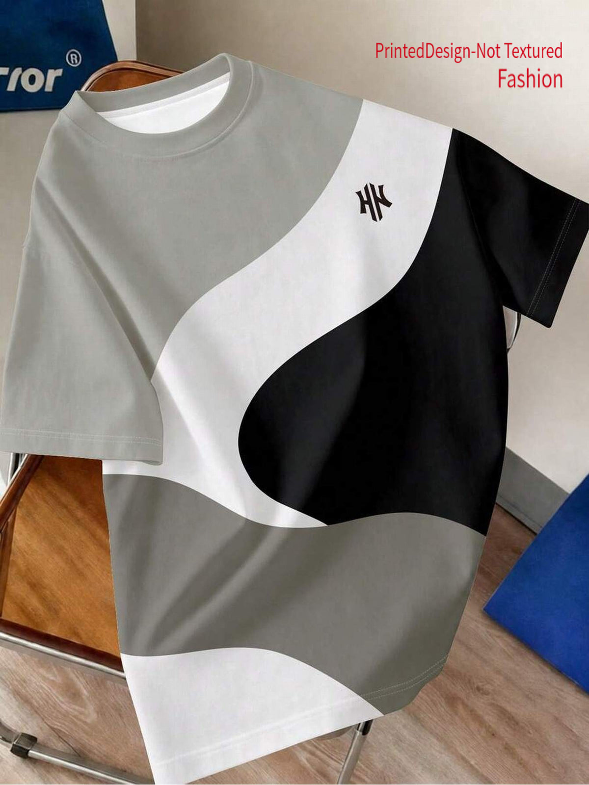 [Printed Design-Not Textured] Men'S Casual Versatile Color-Block Round Neck Short Sleeve T-Shirt - Mixed colors