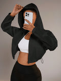 Women's Short Trench Coat with Zipper, Sash Tie, and Drawstring Pockets, a Lightweight Summer Casual Jacket - Black