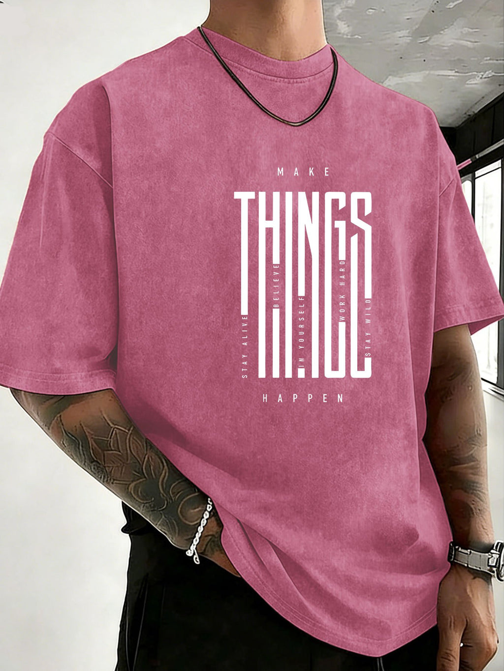 2026 New Unisex T-Shirt, Washed Pure Cotton with Distressed Texture, Double-Sided Print, Breathable and Sweat-Absorbent, Loose Fit for Outdoor Fitness and Sports, Trendy Short Sleeve - Rose Red