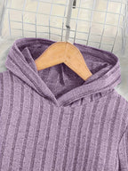 A Set of Women's Rib- Cable- Letter-appliqué Hoodie and Flared Pants - Light Purple