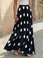 Summer High-End Print Long Dress Pleated Large Swing Skirt - Black
