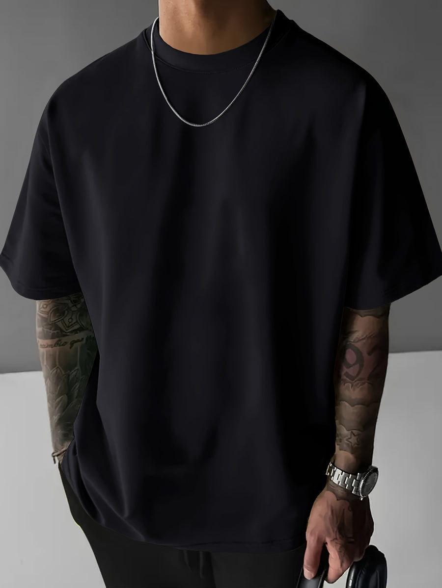 Men'S Short Sleeve T-Shirt, 100% Fabric, Loose Fit, Fashion Casual Round Neck Top, Spring Summer Outdoor Apparel for Men, Tops for 11 Holidays - Black