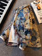 Men'S American Retro All-Over Floral Woven Teddy Bear Shirt Jacket, Men'S Autumn Premium Trendy Brand Bad Boy Influencer Casual Shirt - Multicolor