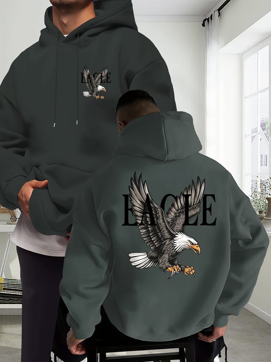 Eagle Men'S New Trendy Autumn And Winter Hoodie, Casual Everyday Drawstring Sweatshirt with Creative Design Print, Featuring a Front Kangaroo Pocket, Unisex Top - Dark Gray