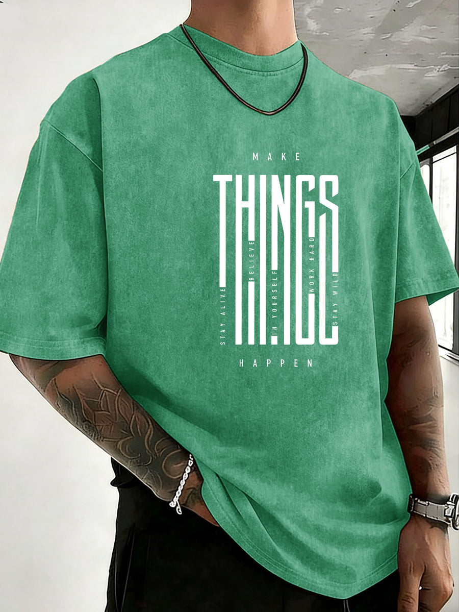 2026 New Unisex T-Shirt, Washed Pure Cotton with Distressed Texture, Double-Sided Print, Breathable and Sweat-Absorbent, Loose Fit for Outdoor Fitness and Sports, Trendy Short Sleeve - Green