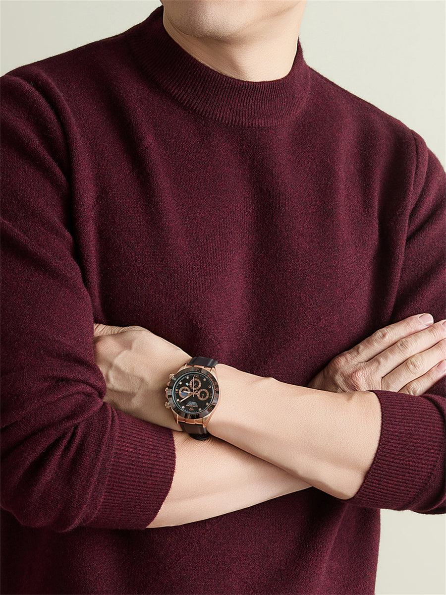 Autumn Winter Knit 3D Solid Round Neck Sweater, Basic Knit Pullover Top for Men, Fashionable Long Sleeve Sweater, Size Y - Dark Red