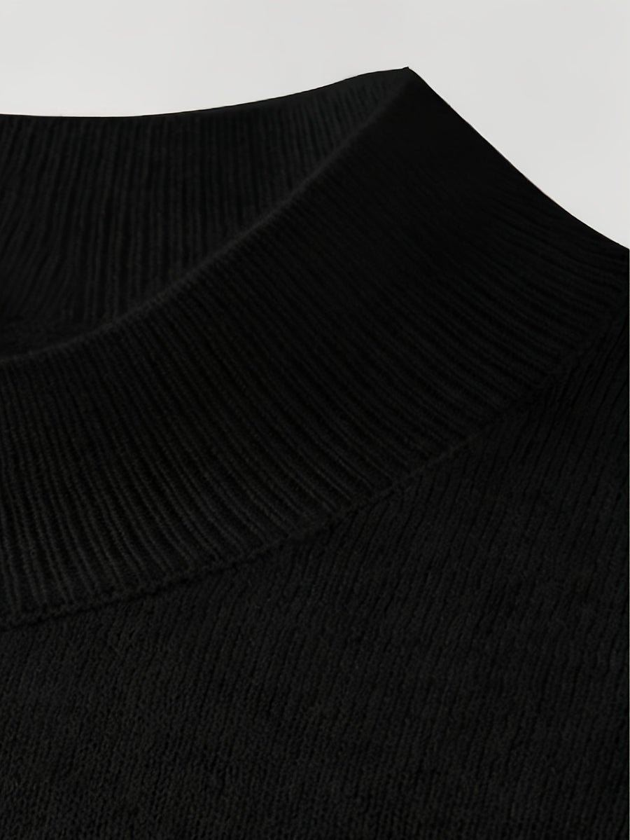 2026 New Men'S Thick High-End Semi High Neck Knitted Sweater Light Luxury Solid Color Warm Sweater Base Sweater - Black