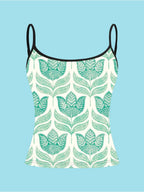 6pcs Women'S Camisole Vest Set, Floral Print, Fabric, Multi-Color And Multi-Size Available, Thin Straps with Black Neckline Trim, Ideal for Daily Wear And Casual Outings, Fashionable And Comfortable
