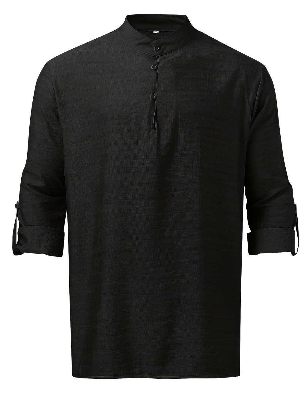 Men'S Fashion New Spring And Autumn Tops Featuring a Stand Collar Henley Shirt, with a Half-Open Single Row of Buttons, Perfect for Outdoor Beach Wear - Black