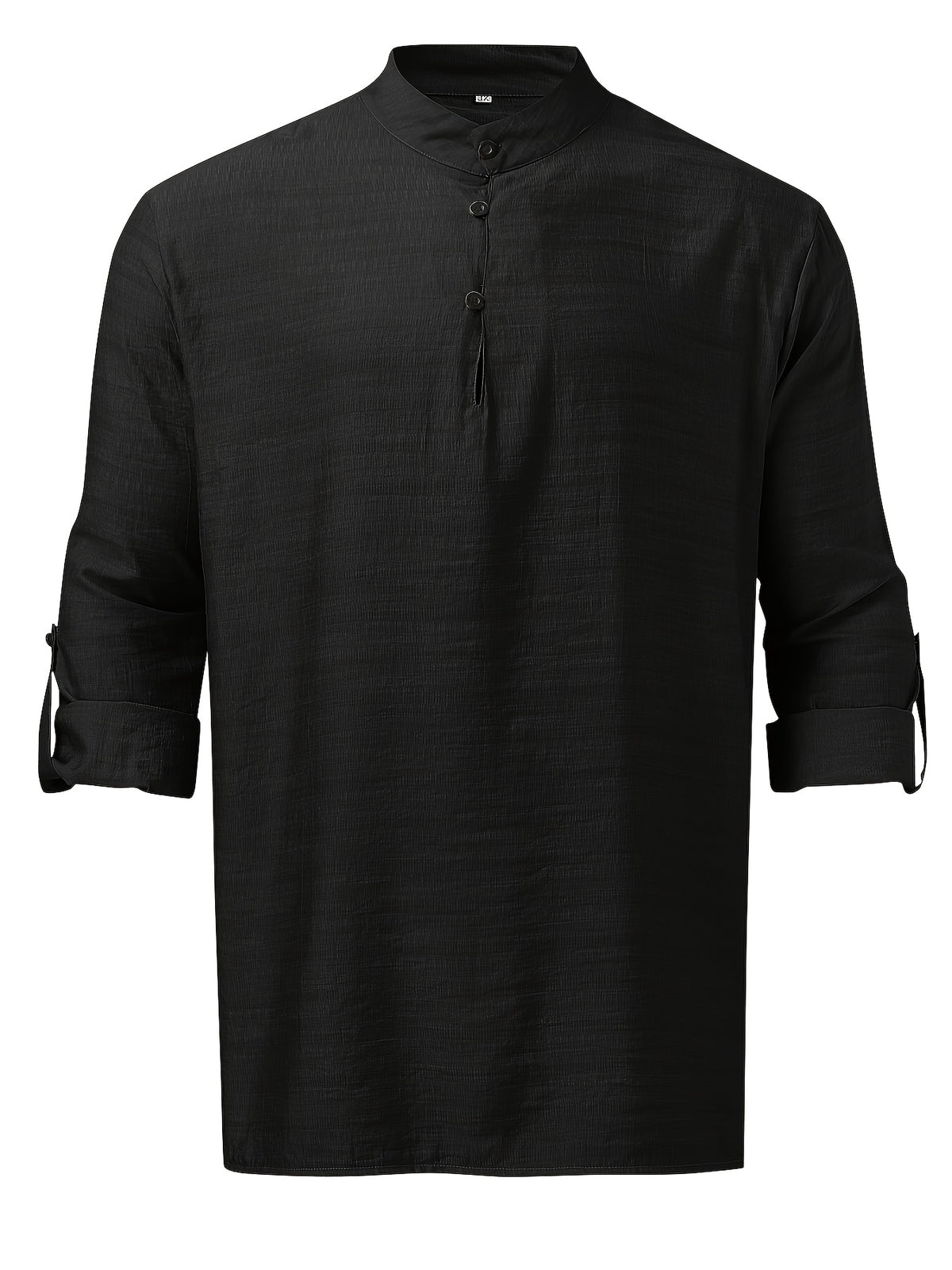 Men'S Fashion New Spring And Autumn Tops Featuring a Stand Collar Henley Shirt, with a Half-Open Single Row of Buttons, Perfect for Outdoor Beach Wear - Black