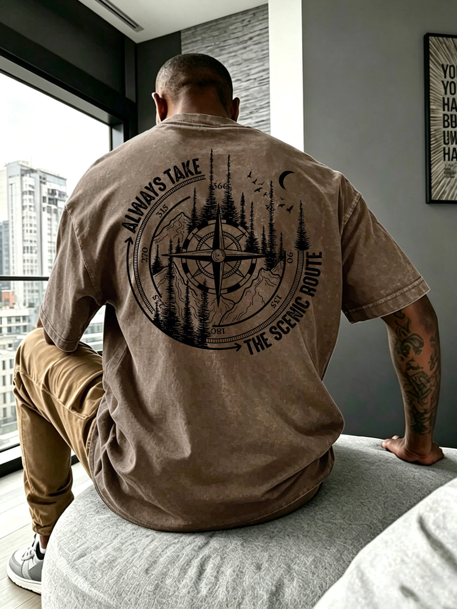 Men Heavyweight Short Sleeve T Shirt Washed Vintage Fashion Print Acid Wash Distressed Grunge Style Pure Breathable Fabric High Street Hip Hop Loose Fit Gym Fitness Workout Tops Casual Clothing 2026 - Brown