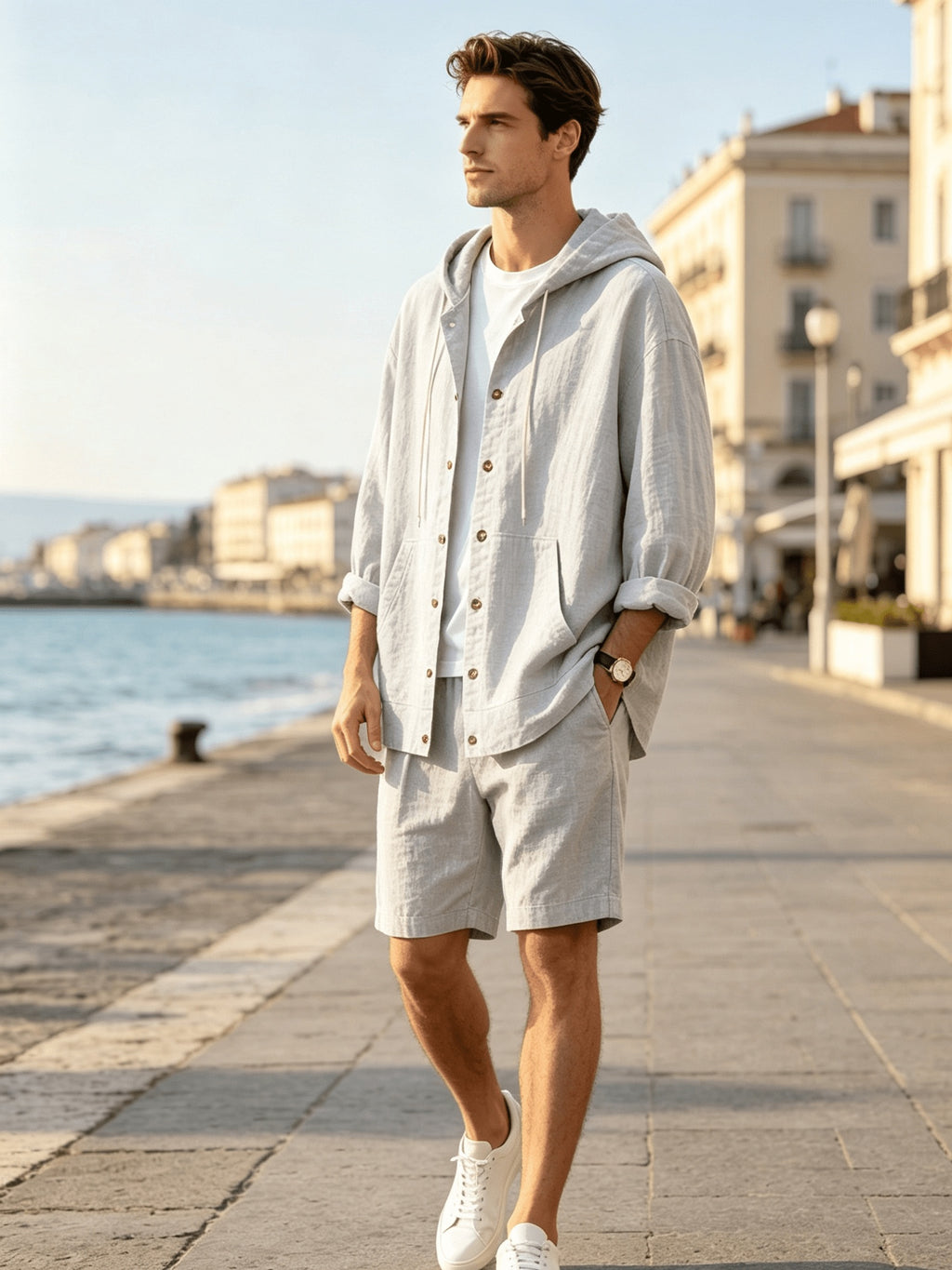 2026 New Men's Hooded Shirt, Soft and Breathable Linen Fabric, for Vacation, Travel, Leisure, Outdoor Fishing, and Beach - White