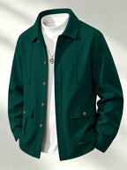 Men'S New Fall Winter Waffle Knit Shirt Jacket with Lapel, Multi-Pocket Button-Front Cargo Jacket - Dark Green