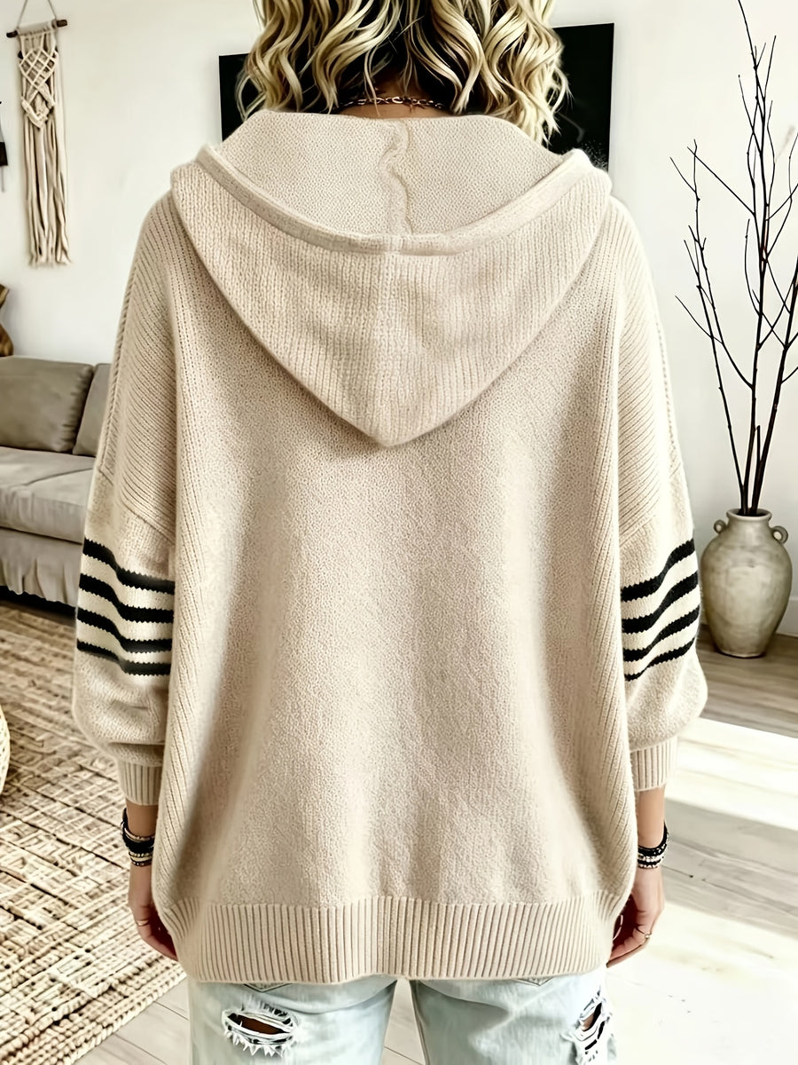 Plus Size - Women'S Casual Hooded Sweater Jacket with Zipper, Loose Fit Women'S Sweater Jacket, Suitable for Women with Beautiful Curves in Autumn And Winter, Suitable for Casual Wear, Commuting, And Cloud-Like Style - Apricot