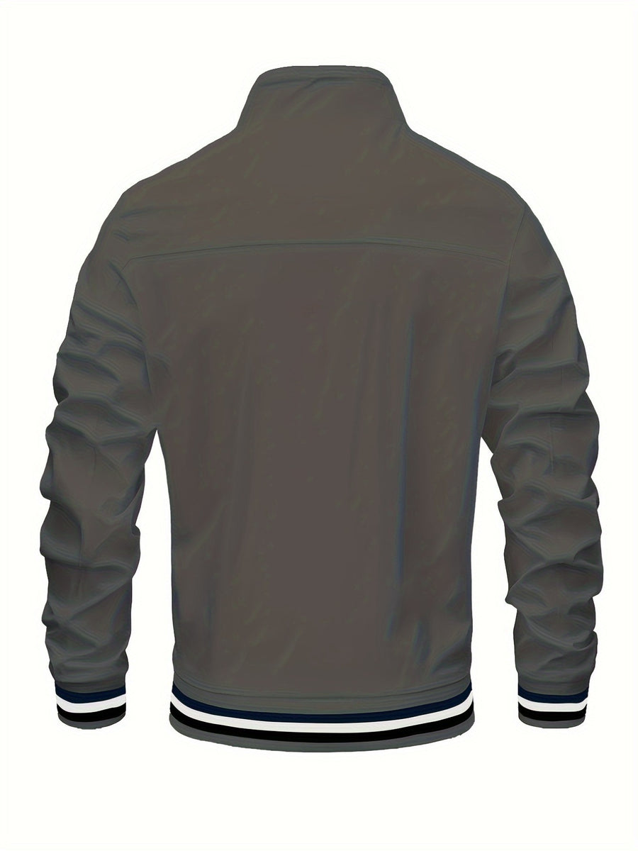 Lightweight Windproof Casual Coat with a Vintage Baseball Collar for Men, Inspired by Brooklyn, New York - Light Grey