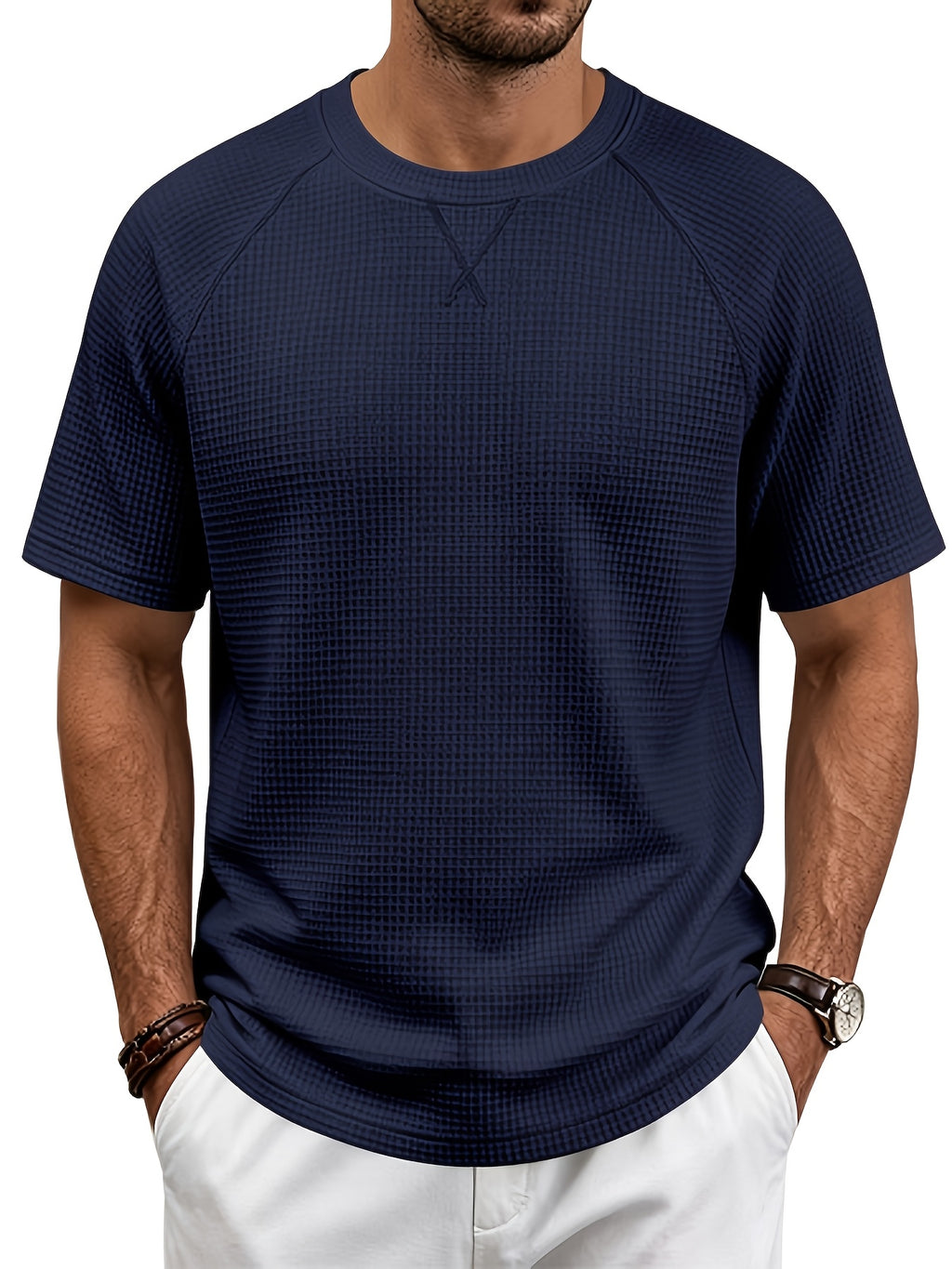 Men'S Summer Easy Fashion Loose Comfortable Breathable Casual Round Neck Short Sleeve T-Shirt - Navy Color