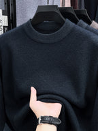 Autumn Winter Knit 3D Solid Round Neck Sweater, Basic Knit Pullover Top, Men'S Fashion Long Sleeve Sweater, Size All - Green