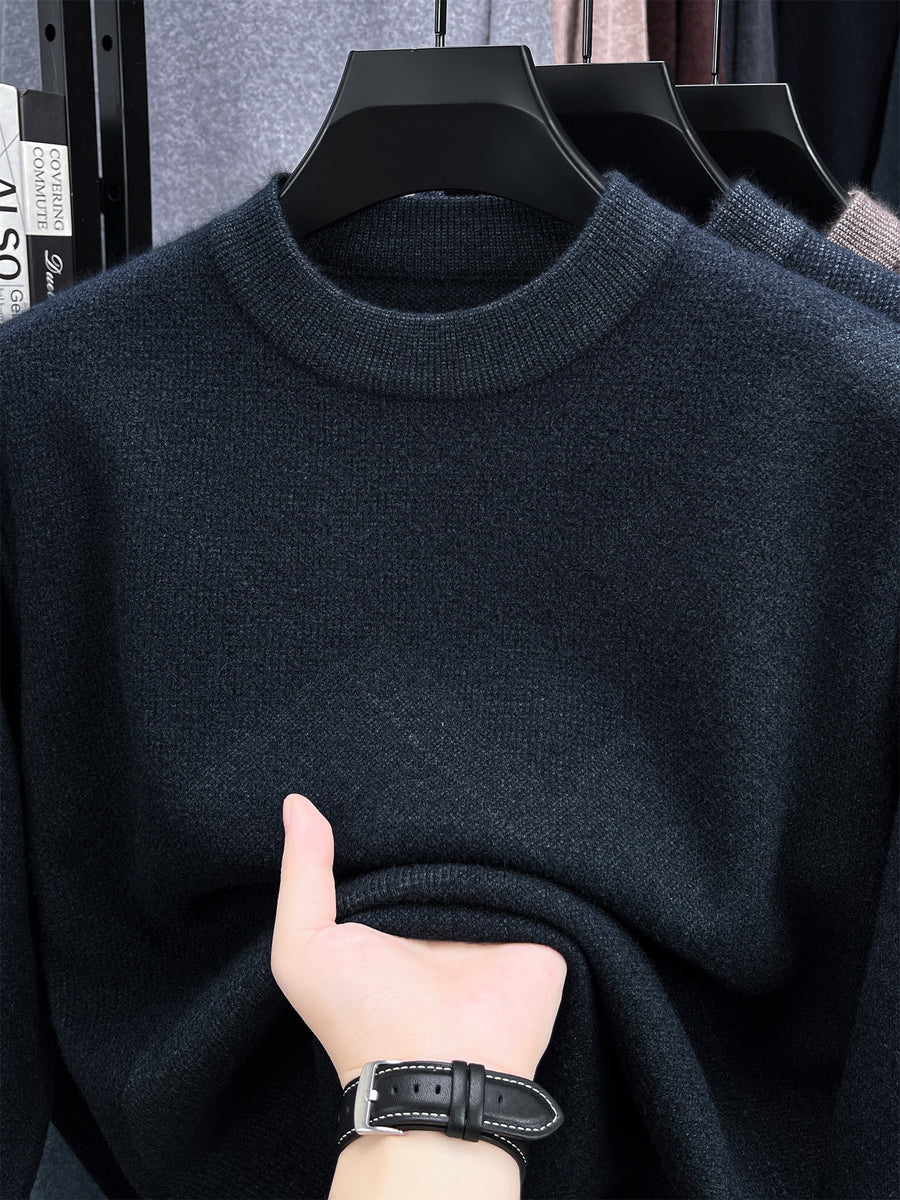 Autumn Winter Knit 3D Solid Round Neck Sweater, Basic Knit Pullover Top, Men'S Fashion Long Sleeve Sweater, Size All - Green