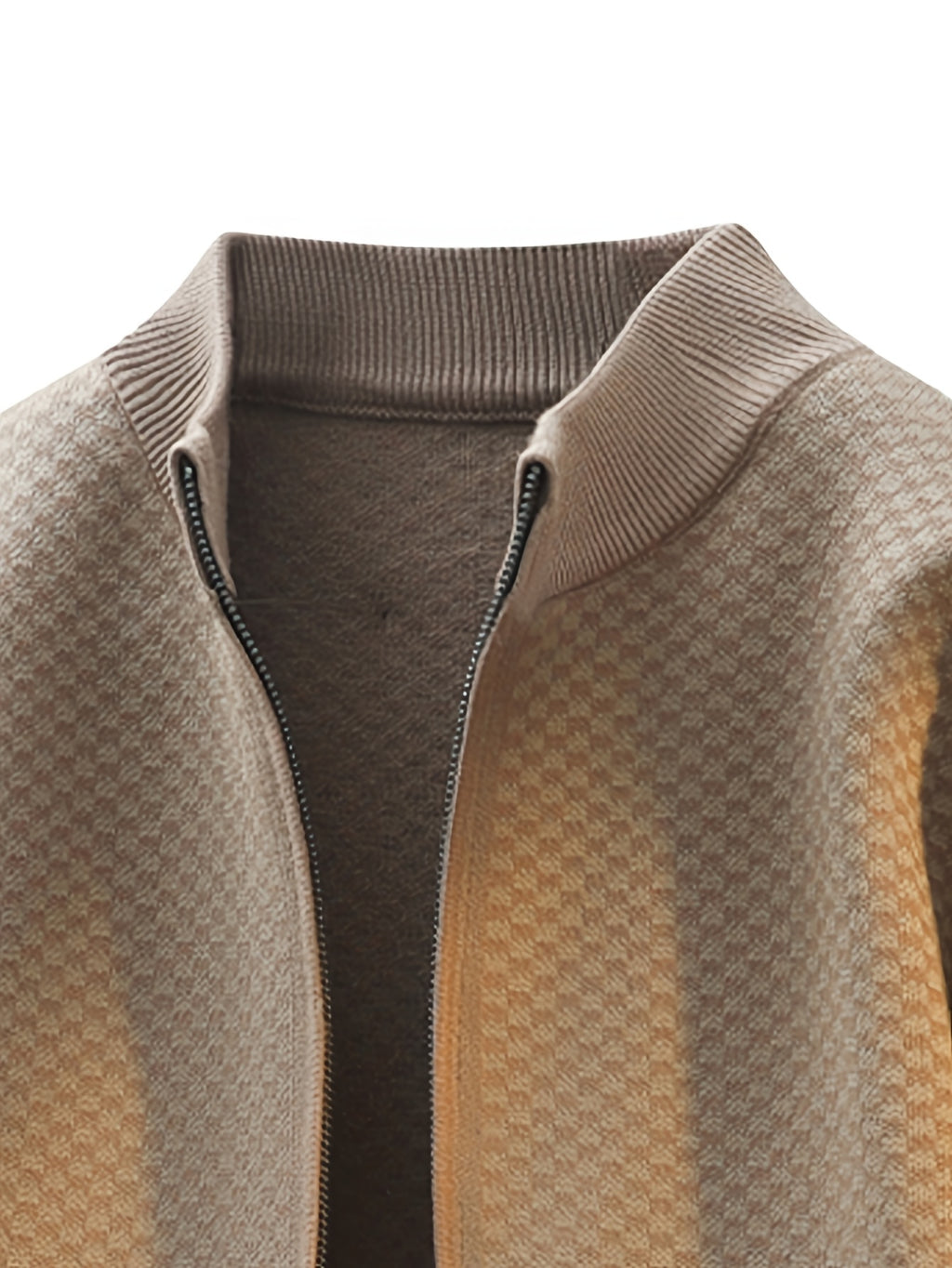 New Autumn And Winter Men'S Stand-Up Collar Knitted Cardigan with Lazy Style, Solid Color Sweater Jacket, Casual And Fashionable Outerwear - Khaki