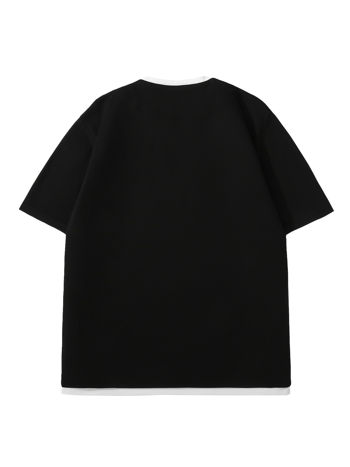MIANZHI Men's Short Sleeve American Streetwear Brand T-Shirt, New Summer Loose Fit Casual 2-in-1 Look Half Sleeve Heavyweight Waffle Knit Fashion Outdoor Sports Top - Black