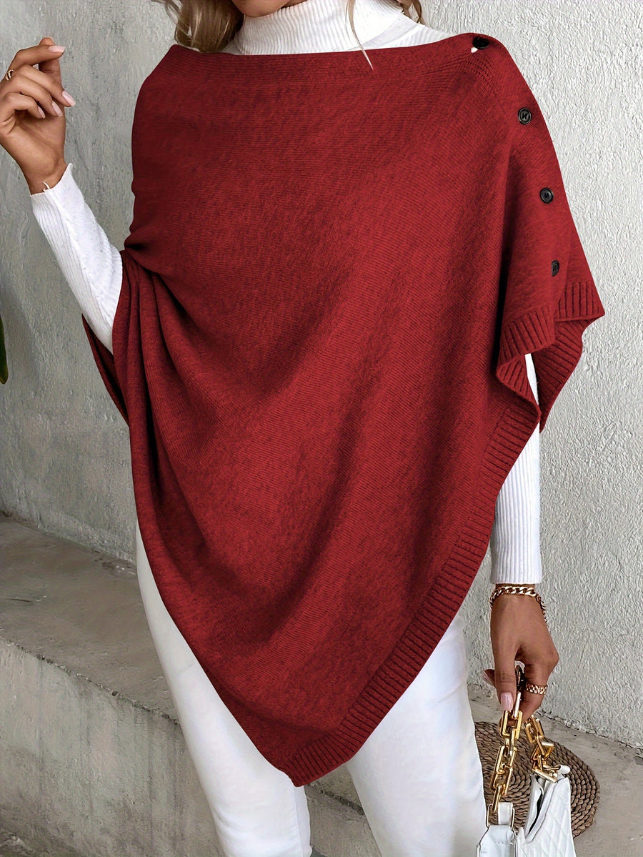 A Versatile Cape That Can Be Styled in Various Ways Throughout The Year, Featuring an Elegant Design, Solid Colors, Buttons, And Suitable for Air-Conditioned Environments - Burgundy