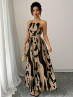 Elegant Off the Shoulder Ladies' Dress | Asymmetric Color Block, Twist Pattern, Hollow Waist Design, Fit and Flare Style - Mixed colors