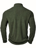 Men's Fashion Top, Autumn/Winter Outdoor Casual Solid Color Round Neck Zip-Up Long Sleeve Jacket Henley Shirt - fern green