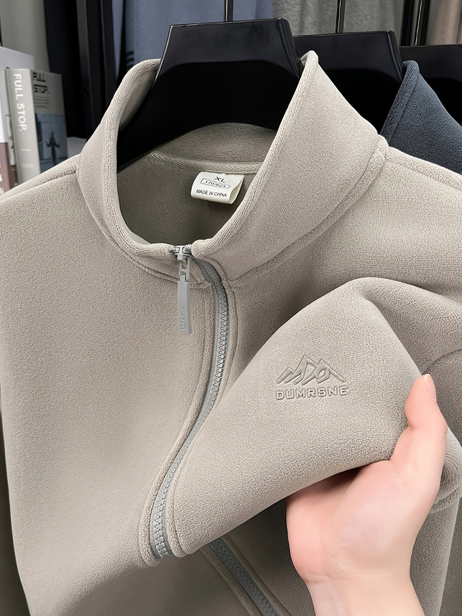 Winter New Men'S Long Zipper Fashion Versatile, Fleece Fabric Comfortable And Soft - Khaki
