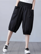 Harem Pants for Women, Loose, Lightweight, Versatile, And Elegant Mid-Length Pants - Black