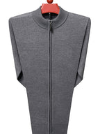 Men's Stand Collar Zipper Solid Color Knit Cardigan, Business Casual Style, Simple Solid Color, Slim Fit Not Tight, Versatile and Practical - Medium Gray